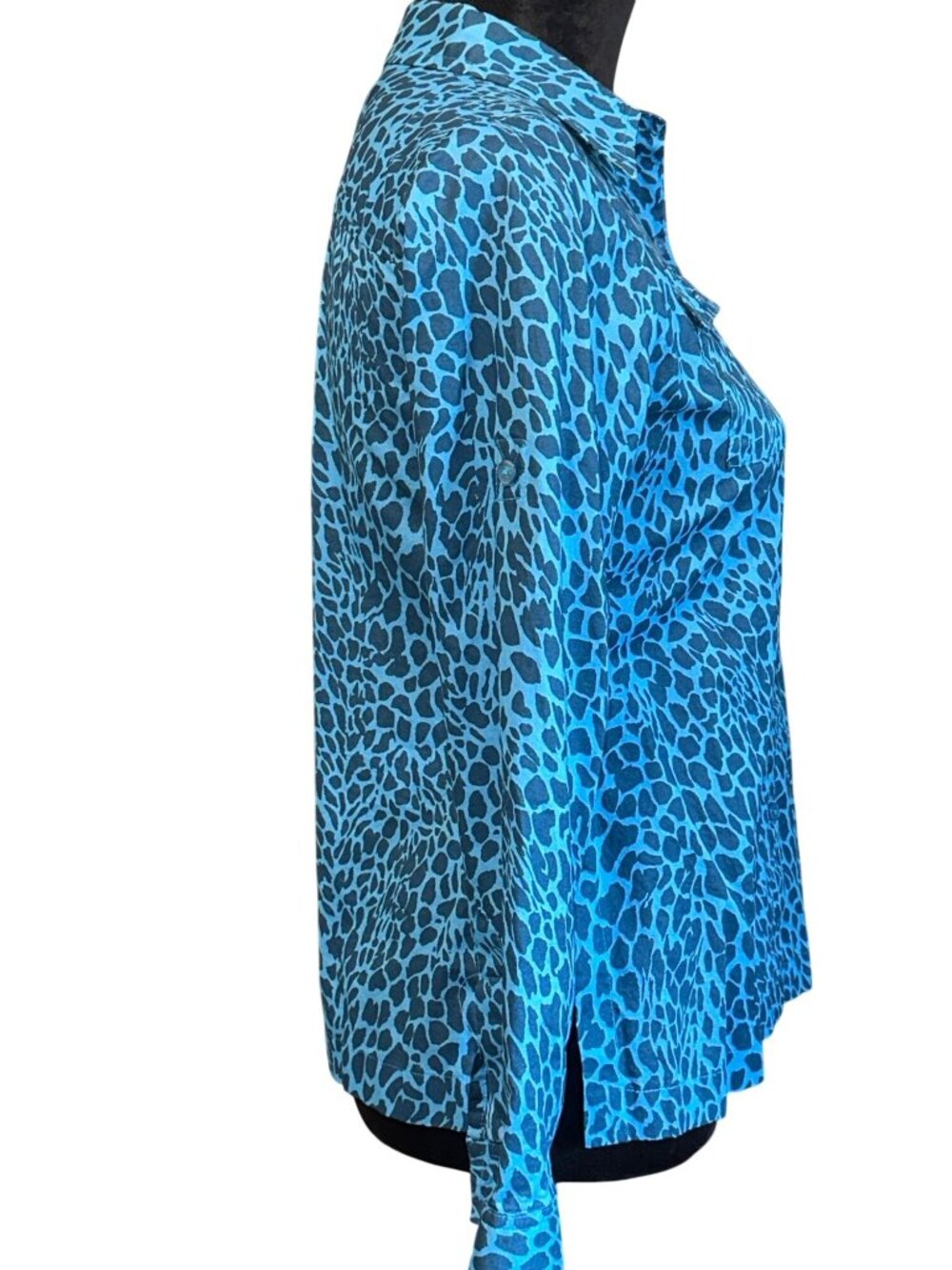 Jones New York Womens Blue Animal Print Button-Down Shirt Size P/S 100% Cotton S - Picture 3 of 5